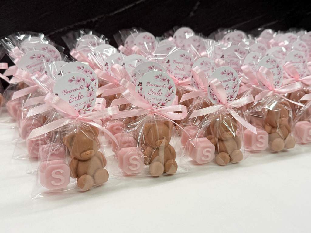 SAVON « OURSON + LETTRE » avec sachet transparent et étiquette personnalisée