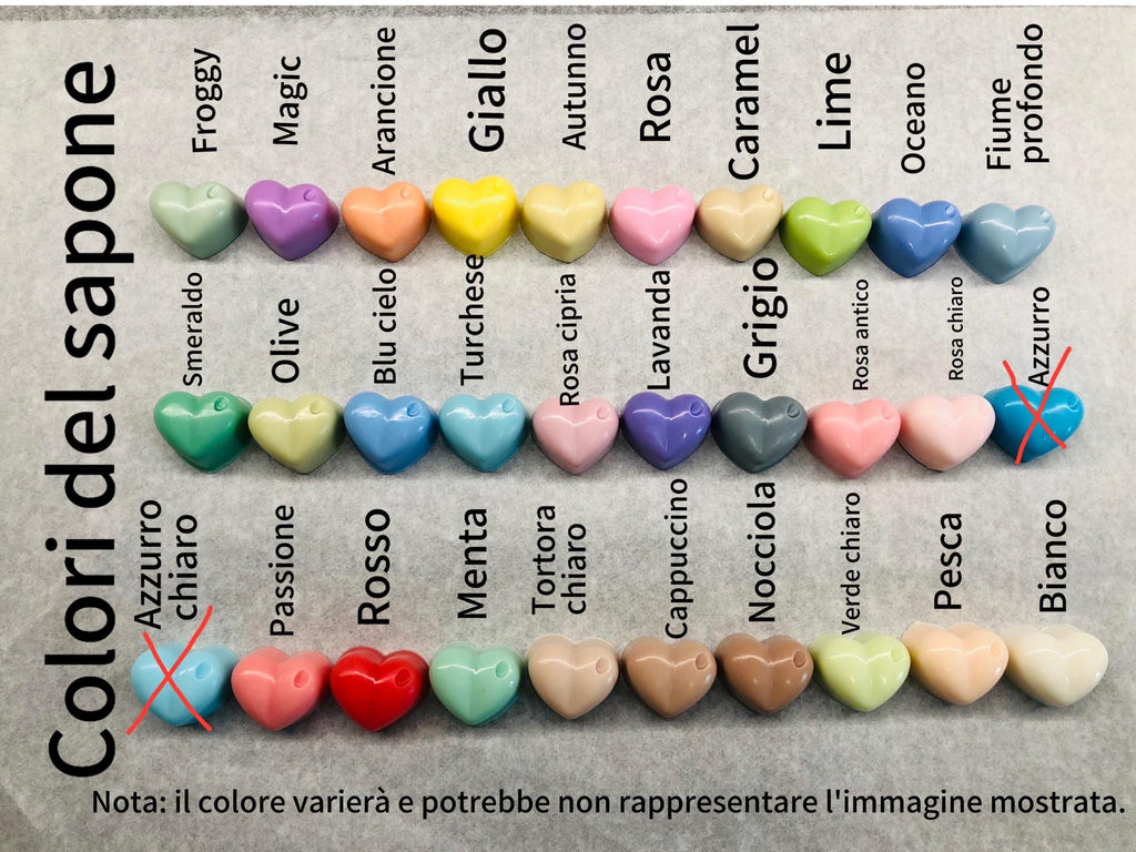 SAVON "2 NUVOLETTE" avec sachet transparent, 5 dragées cœur et étiquette personnalisée
