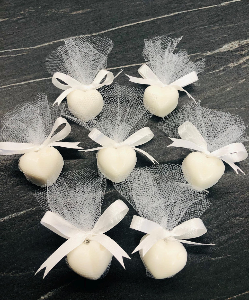 Heart-shaped SOAP with tulle/WEDDING PLACEHOLDER/small soaps/personalized place card/small guest favors
