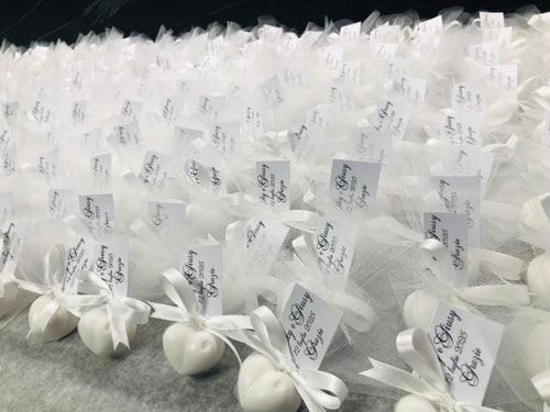 Heart-shaped SOAP with tulle/WEDDING PLACEHOLDER/small soaps/personalized place card/small guest favors