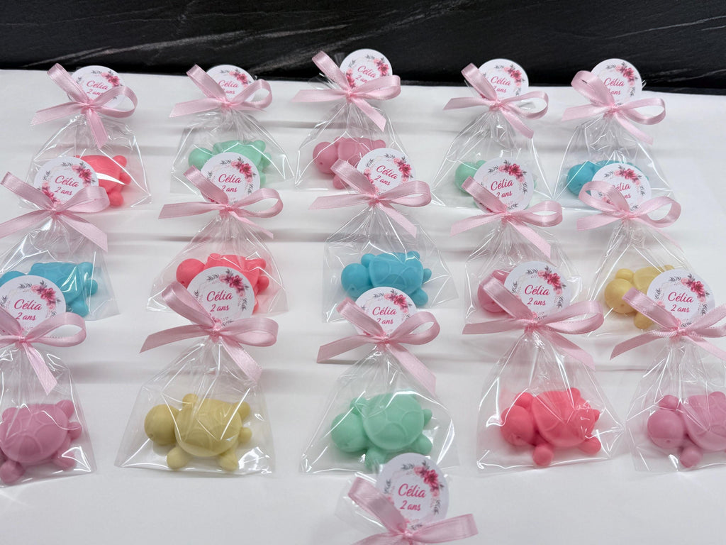SAVON "TORTUE" avec sachet transparent et étiquette personnalisée
