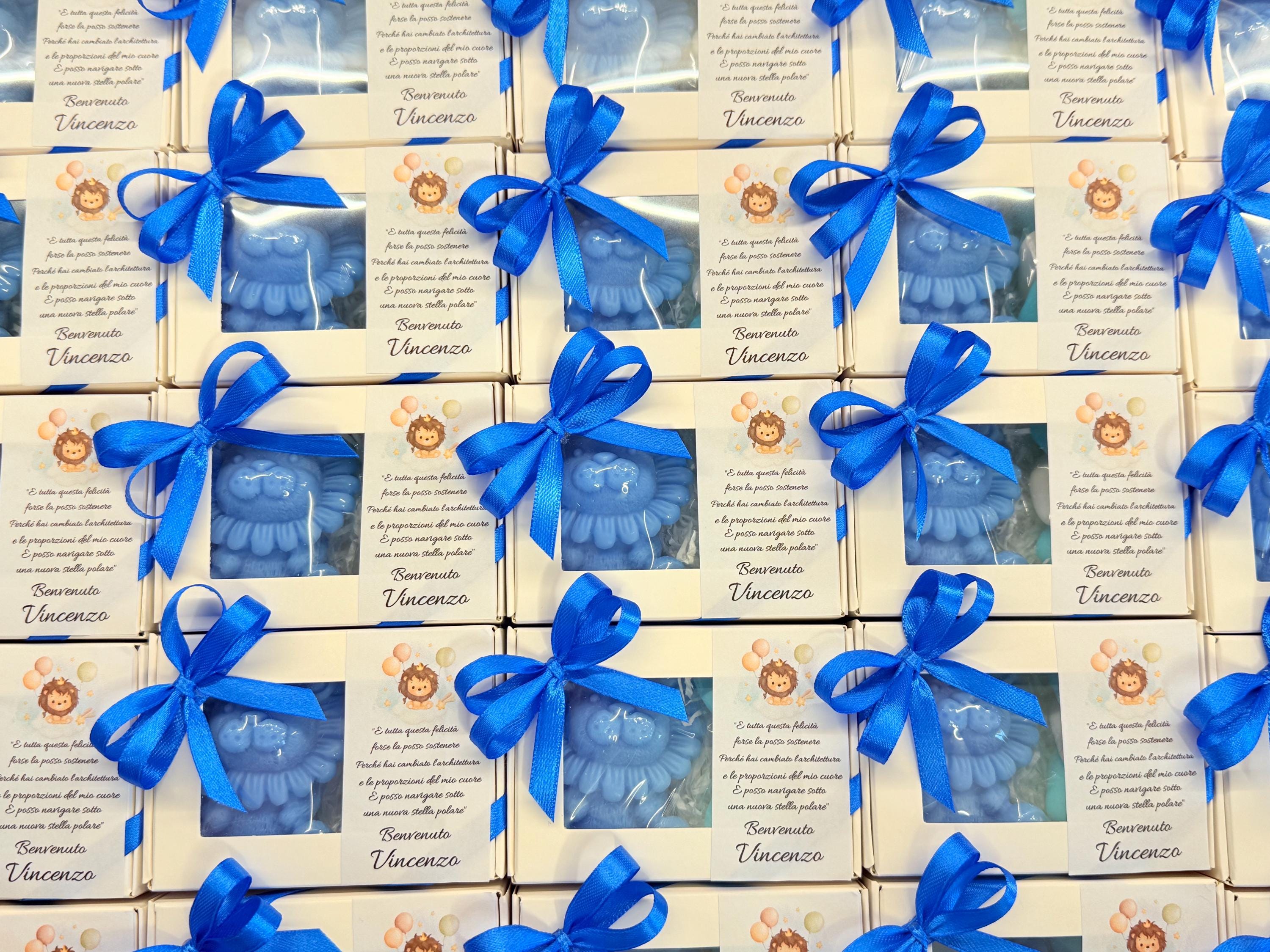 BOUGIE LIONCEAU INODORE avec boîte et dragées /bonbonnières baptême/naissance/anniversaire enfants/baby shower/Safari/cadeau pour invités