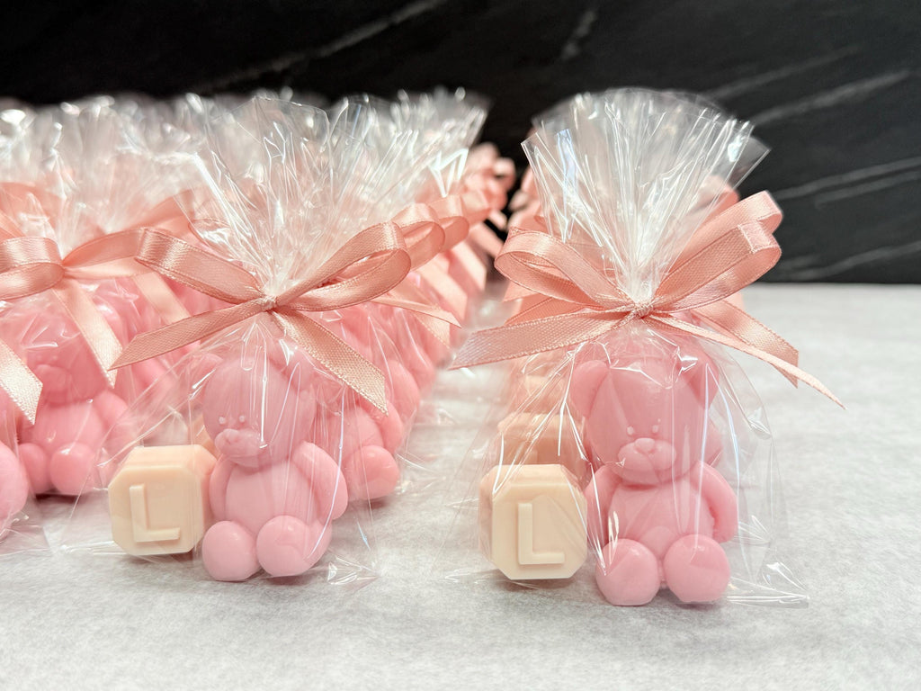 SAVON « OURSON + LETTRE » avec sachet transparent et étiquette personnalisée