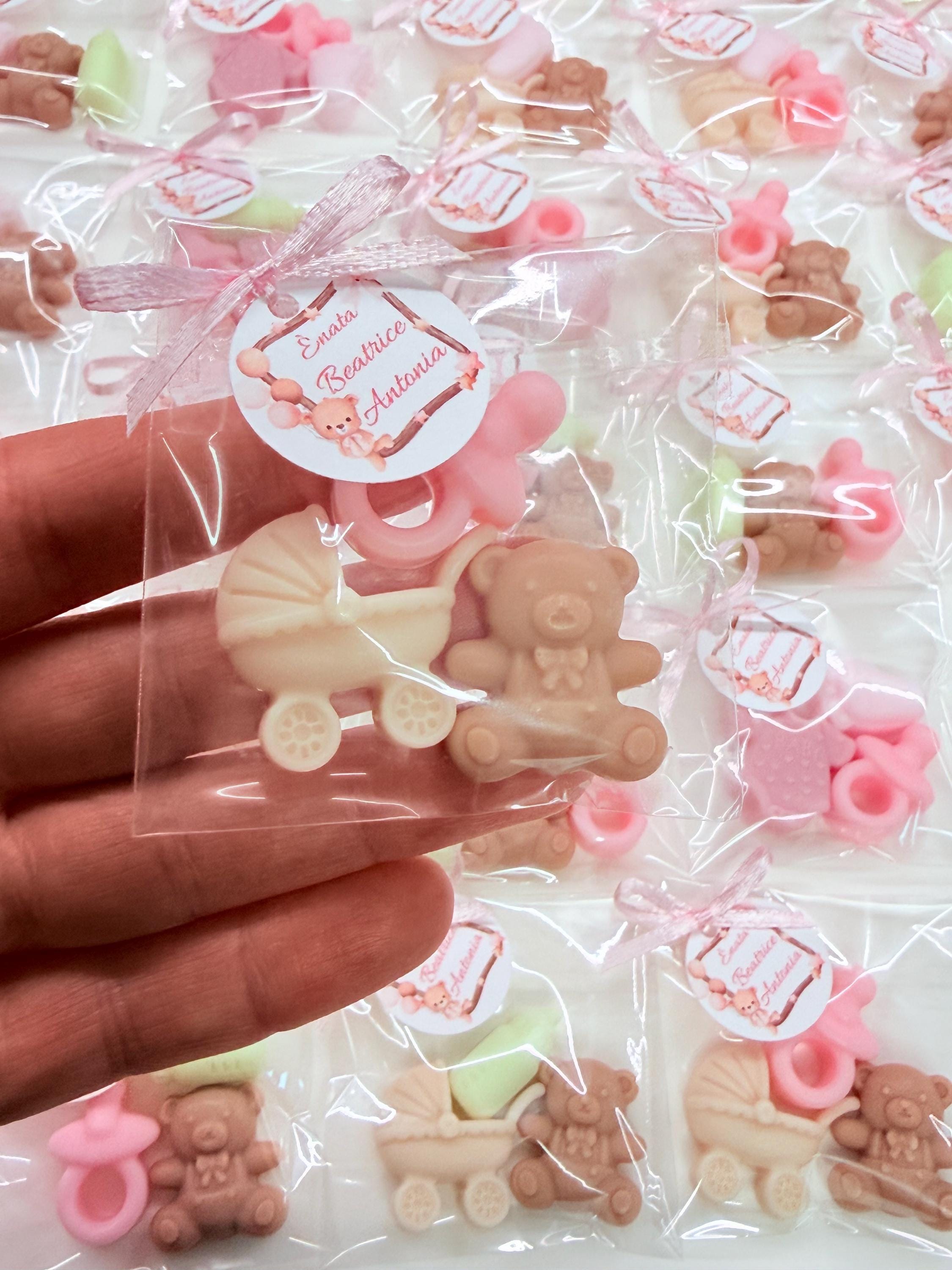 Lot de 3 mini savons NAISSANCE avec sachet transparent et étiquette personnalisée