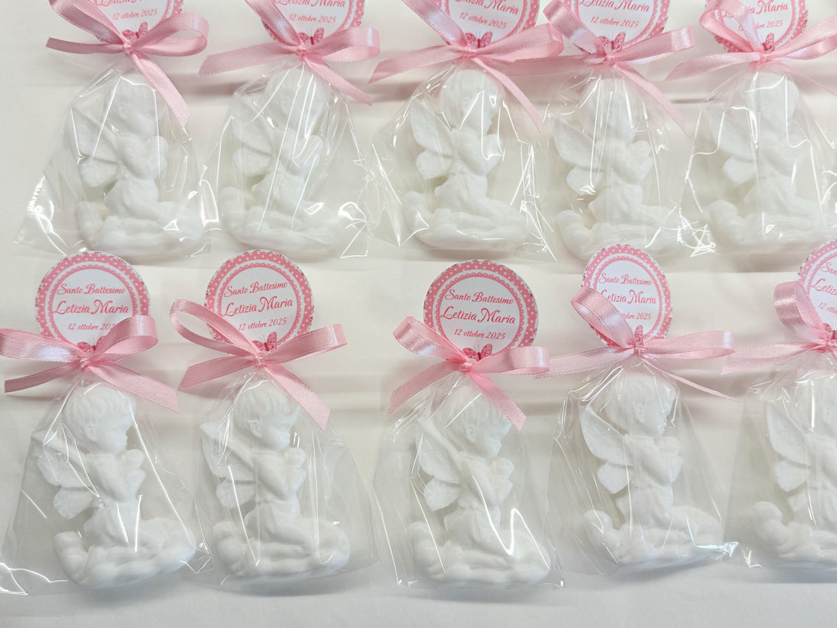 Sapone angioletto in vari colori e fragranze – bomboniera per battesimo e nascita