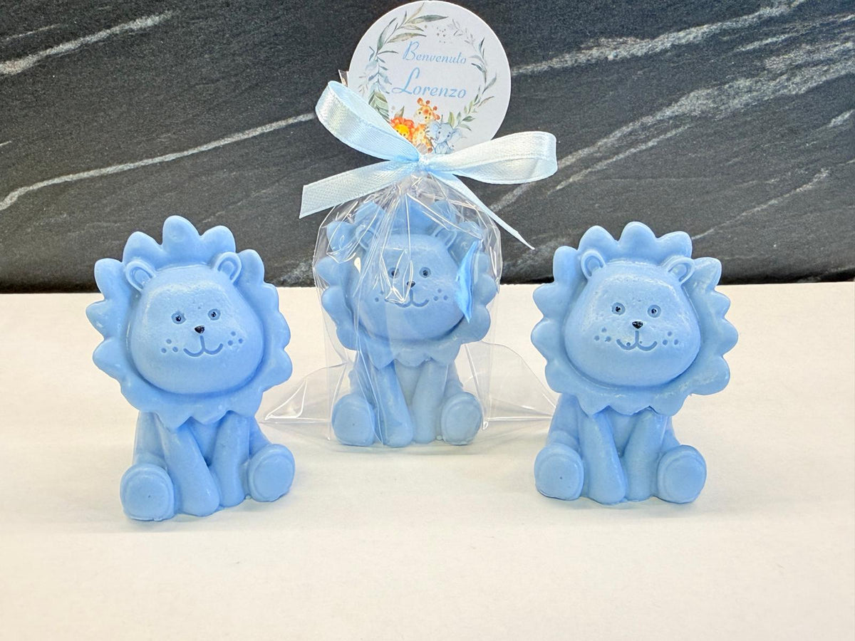Sapone leoncino 3D dipinto a mano in sacchetto trasparente – bomboniera per nascita e baby shower