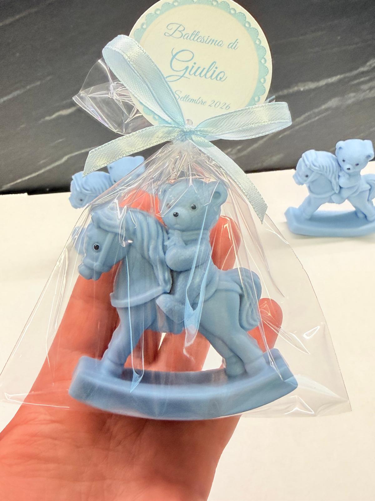 Sapone orsetto dipinto a mano in sacchetto trasparente – bomboniera per nascita e baby shower