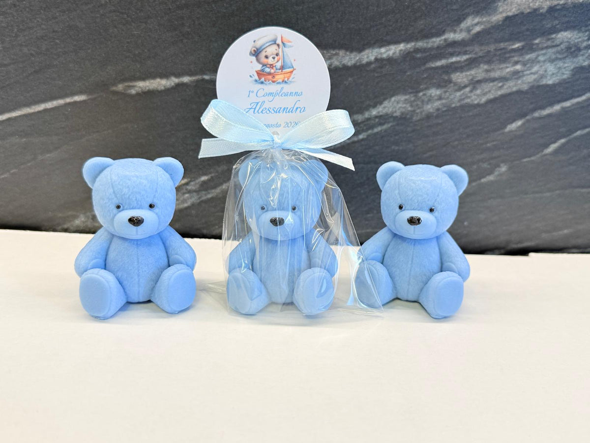 Sapone orsetto peluche con sacchetto trasparente e tag personalizzato – bomboniera artigianale per battesimo