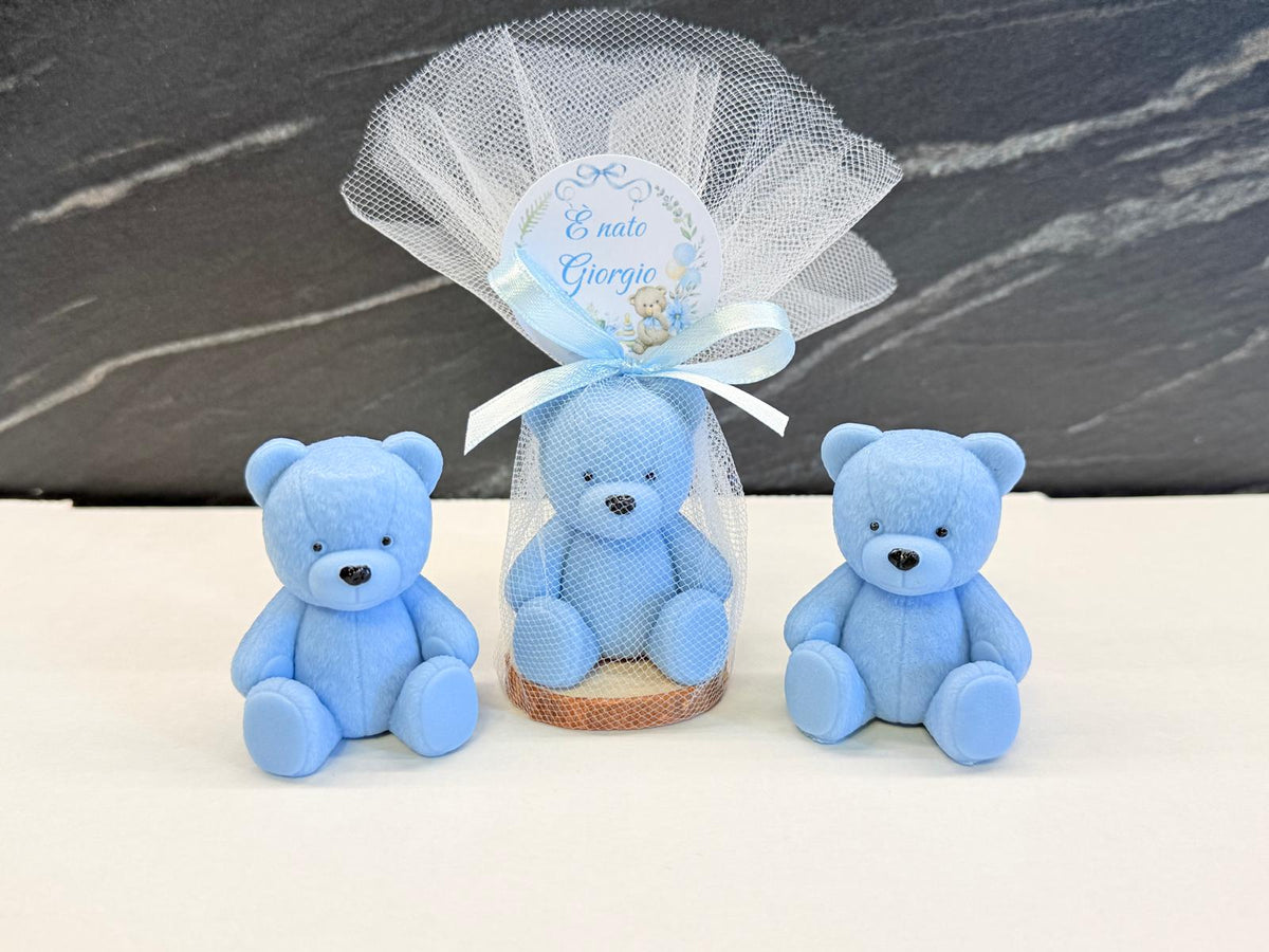 Sapone orsetto peluche con tulle e tag personalizzato – bomboniera artigianale per battesimo e nascita